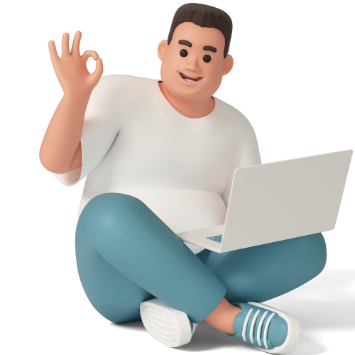 3D cartoon of a young, happy looking man making the `ok` sign