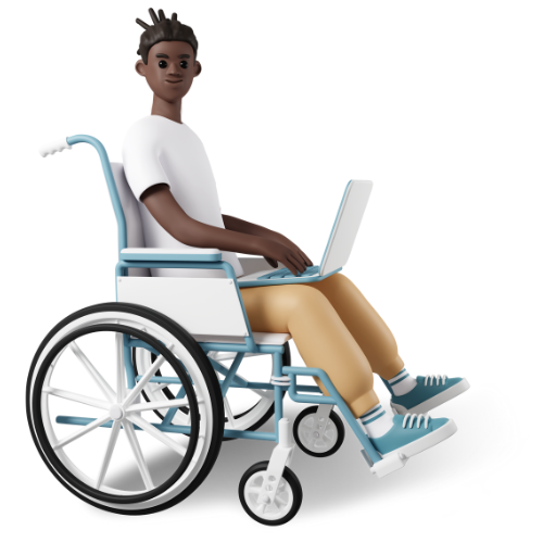 Young guy in a wheelchair on his laptop